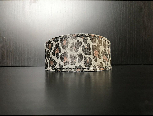 Lined Grey Leopard Print - Whippet Leather Collar - Size M